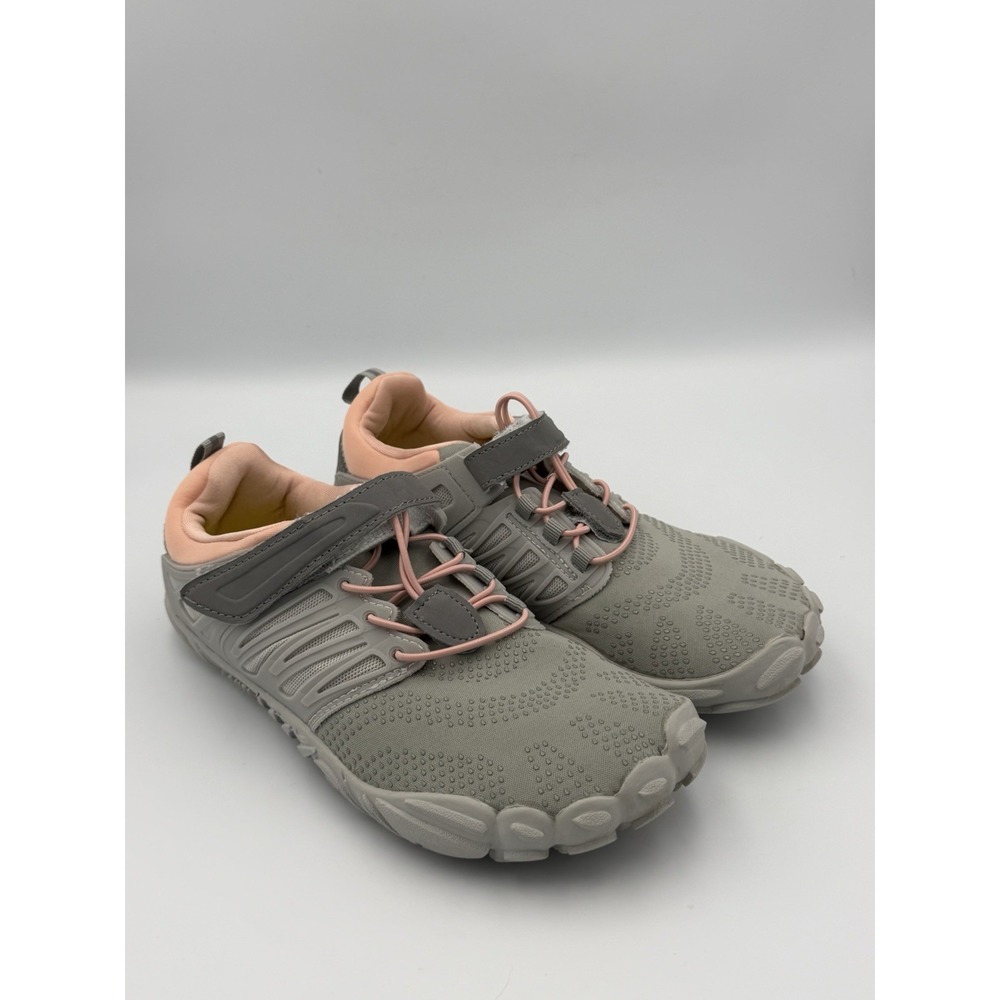 Women's Trail Hiking Sneakers Gray Pink Hook Strap Lightweight Walking Shoes 39